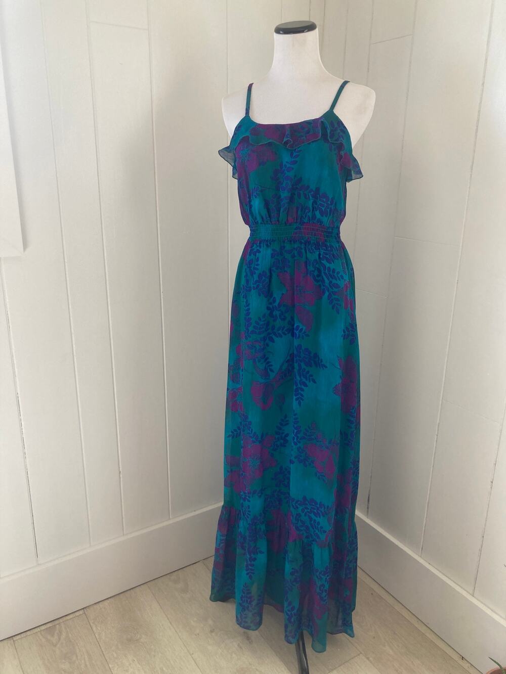 Express Teal & Fuschia Chiffon Maxi Dress, Size XS